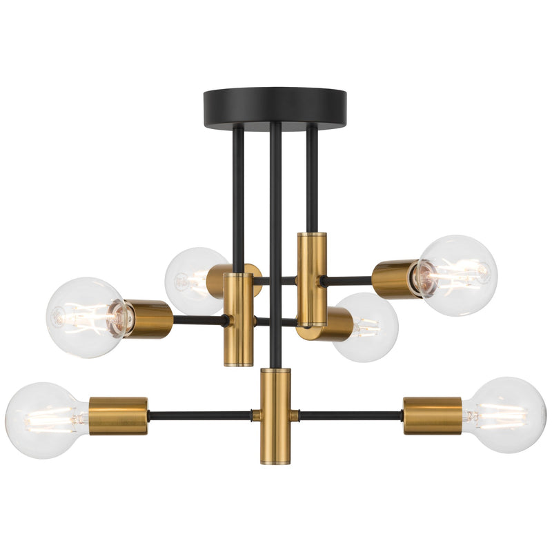 Sean 6-Light Semi-Flush Mount in Black W/antique Brushed Brass