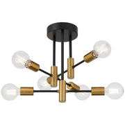 Sean 6-Light Semi-Flush Mount in Black W/antique Brushed Brass