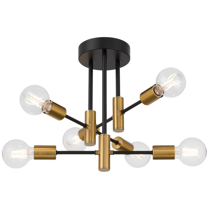 Sean 6-Light Semi-Flush Mount in Black W/antique Brushed Brass