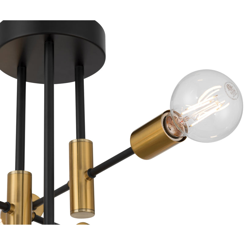 Sean 6-Light Semi-Flush Mount in Black W/antique Brushed Brass