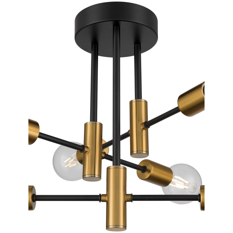Sean 6-Light Semi-Flush Mount in Black W/antique Brushed Brass