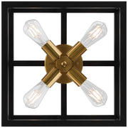 Nikki 4-Light Flush Mount in Black W/antique Brushed Brass