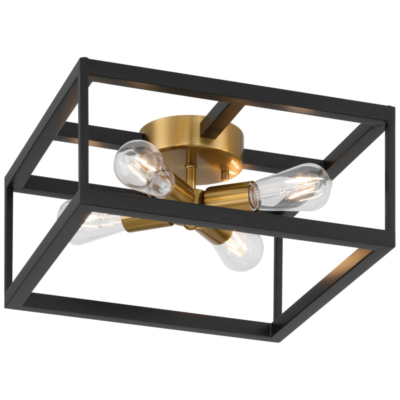 Nikki 4-Light Flush Mount in Black W/antique Brushed Brass