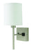 Wall Lamp In Satin Nickel With Convenience Outlet with White Linen Hardback