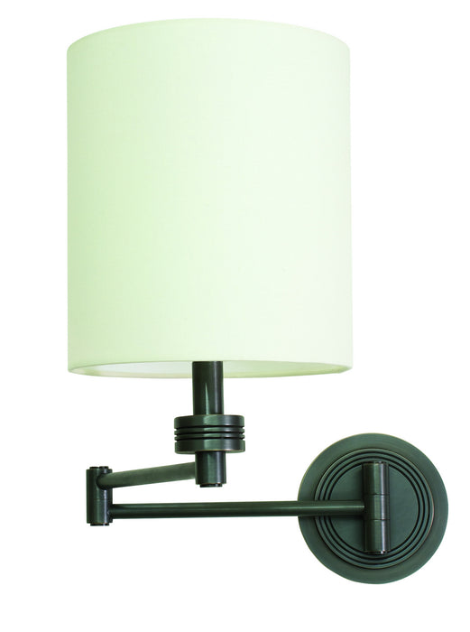 Wall Swing Arm Lamp in Oil Rubbed Bronze with Off-White Linen Hardback