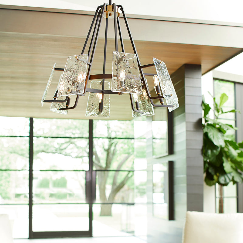 Tioga 8 Light Chandelier in Textured Black / Aged Brass