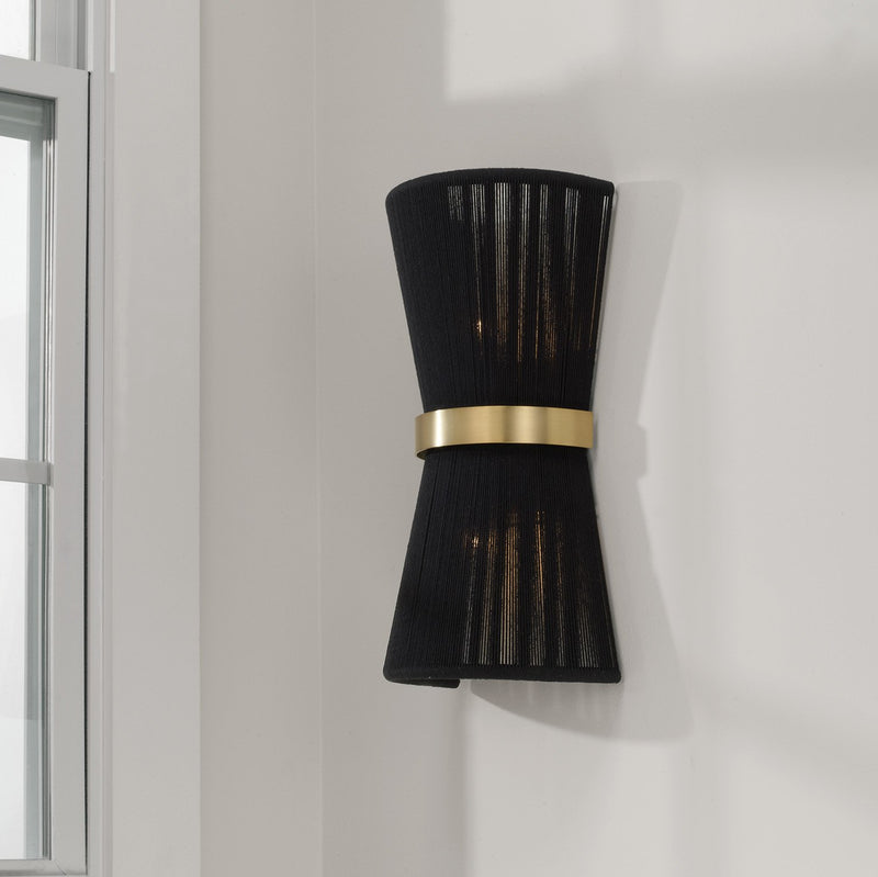 Cecilia 2-Light Wall Sconce in Black Rope and Patinaed Brass