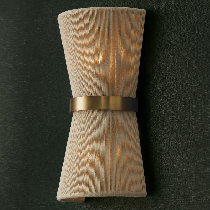 Cecilia 2-Light Wall Sconce in Bleached Natural Rope and Patinaed Brass