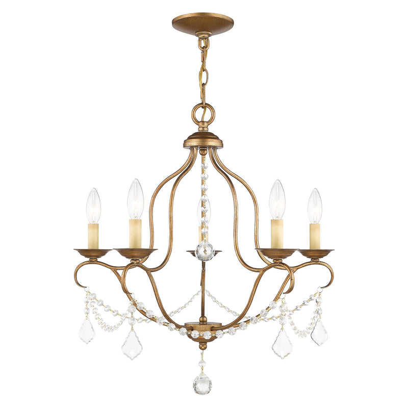 Chesterfield 5-Light Chandelier in Hand Applied Antique Gold Leaf