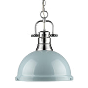 Duncan 1-Light Pendant with Chain in Chrome with Seafoam Shade
