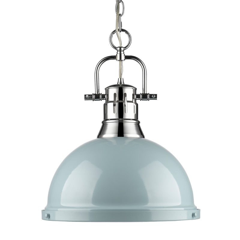 Duncan 1-Light Pendant with Chain in Chrome with Seafoam Shade