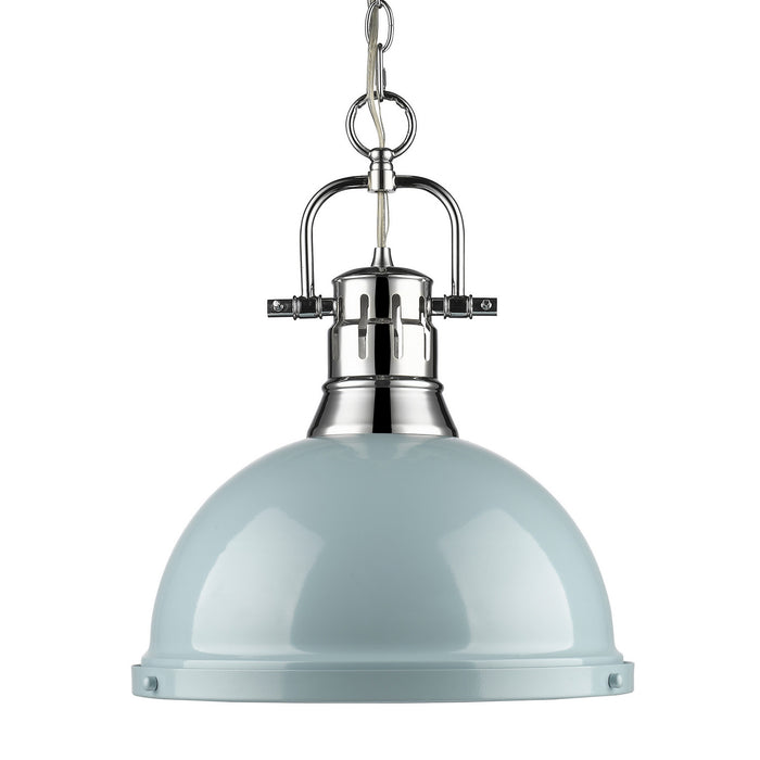 Duncan 1-Light Pendant with Chain in Chrome with Seafoam Shade