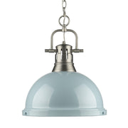 Duncan 1-Light Pendant with Chain in Pewter with Seafoam Shade
