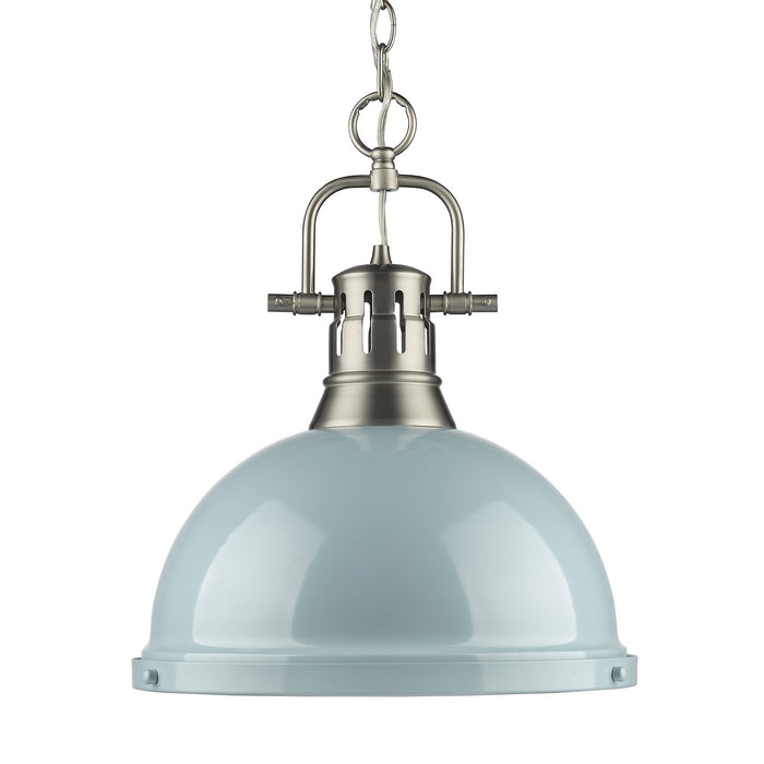 Duncan 1-Light Pendant with Chain in Pewter with Seafoam Shade