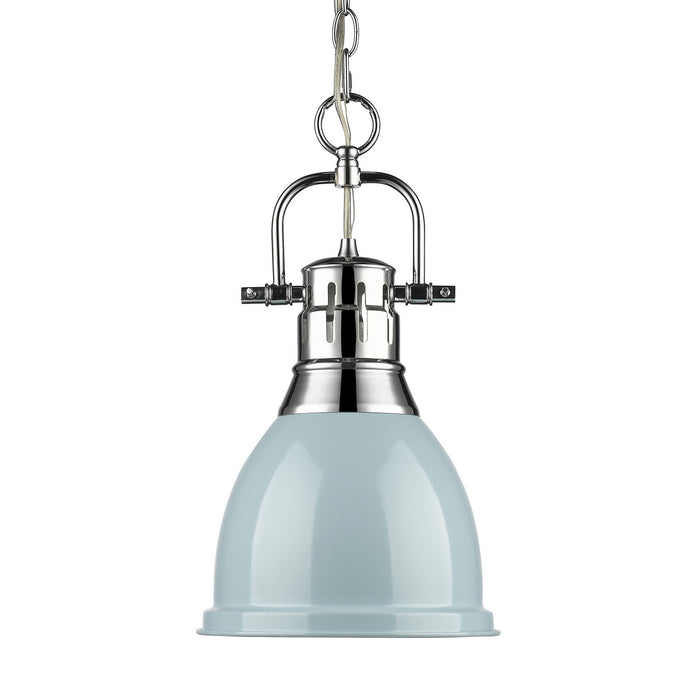 Duncan Small Pendant with Chain in Chrome with Seafoam Shade