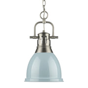 Duncan Small Pendant with Chain in Pewter with Seafoam Shade