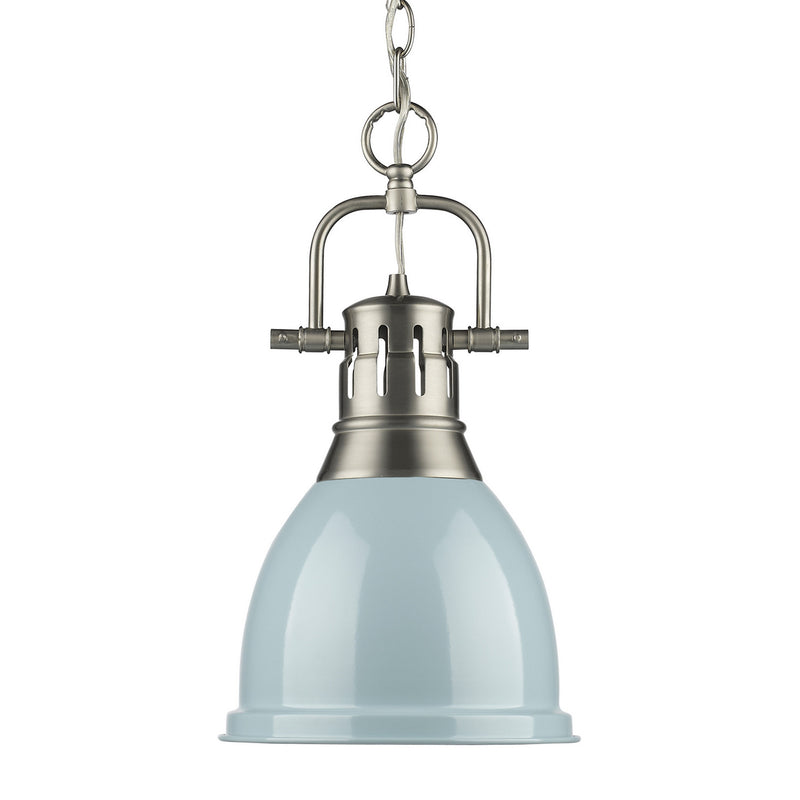 Duncan Small Pendant with Chain in Pewter with Seafoam Shade