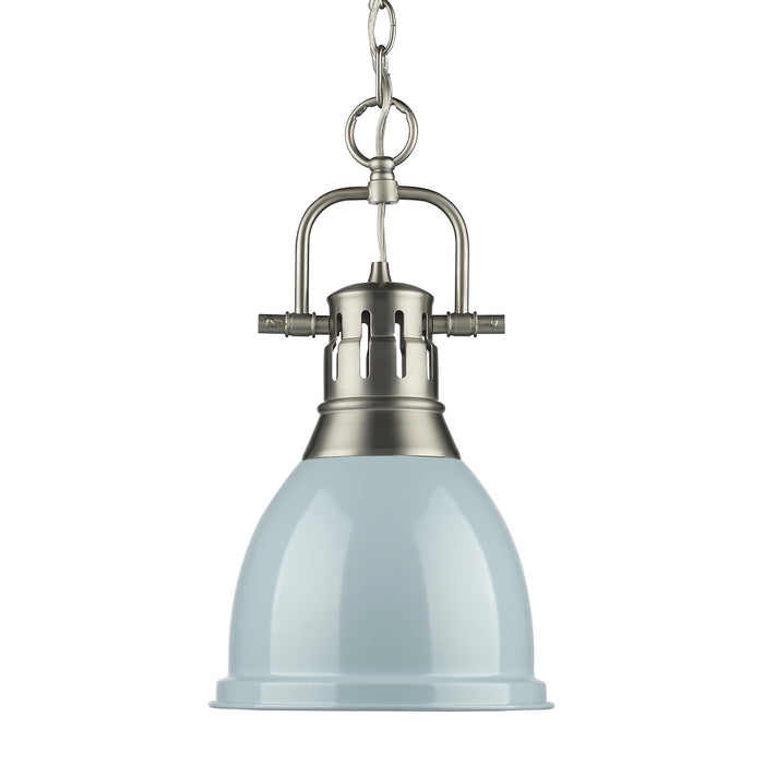 Duncan Small Pendant with Chain in Pewter with Seafoam Shade