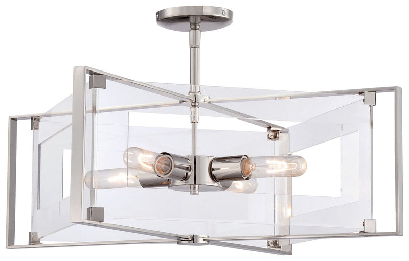 Crystal-Clear 4-Light Semi-Flush Mount in Polished Nickel