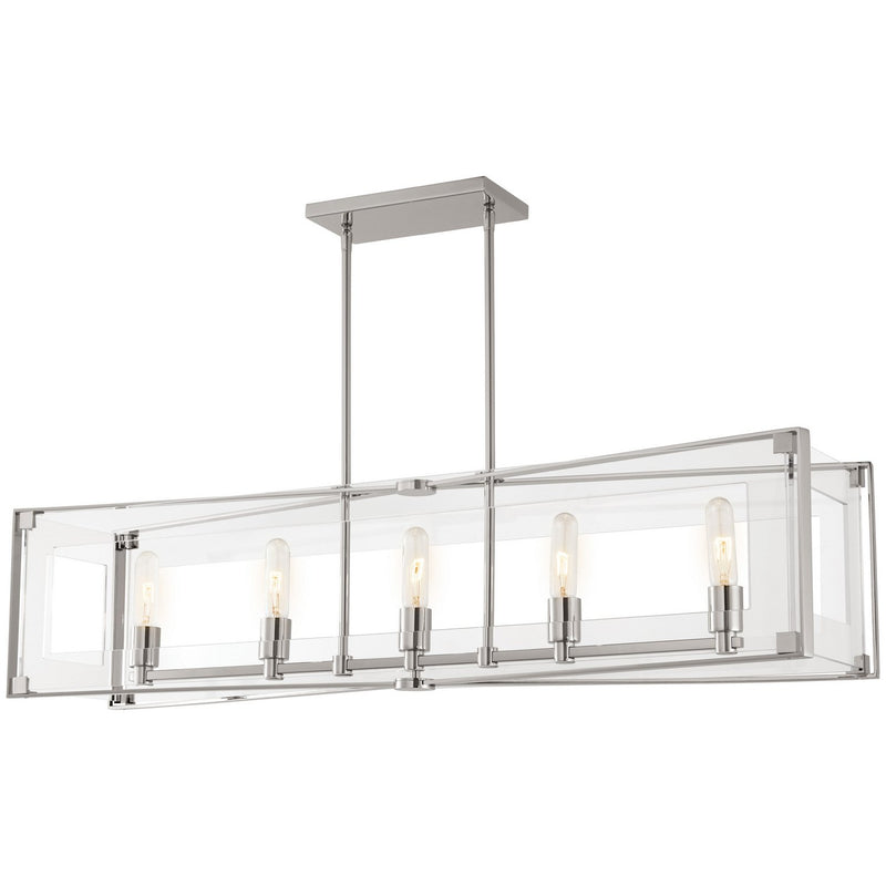 Crystal-Clear 5-Light Linear Chandelier in Polished Nickel
