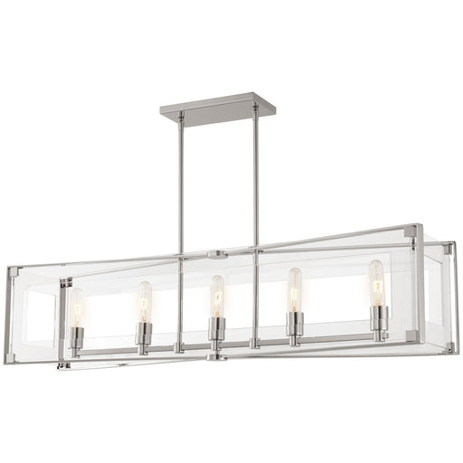 Crystal-Clear 5-Light Linear Chandelier in Polished Nickel