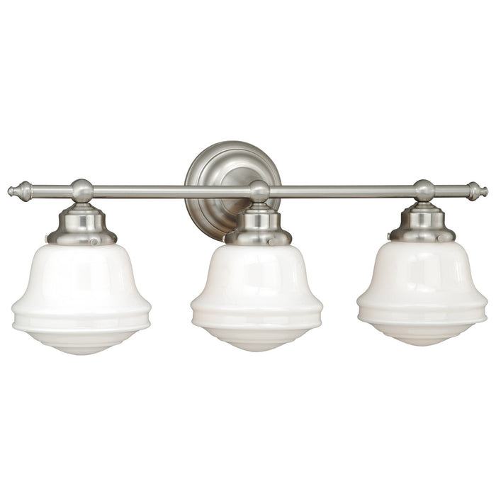 Huntley 3-Light Vanity in Satin Nickel with Milk Glass