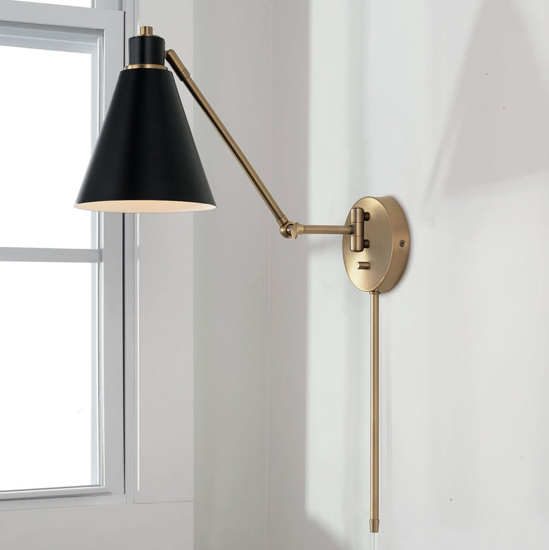 Bradley Swing Arm Wall Lamp in Aged Brass and Black