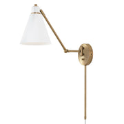 Bradley Swing Arm Wall Lamp in Aged Brass and White