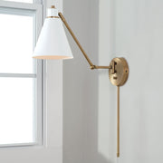 Bradley Swing Arm Wall Lamp in Aged Brass and White