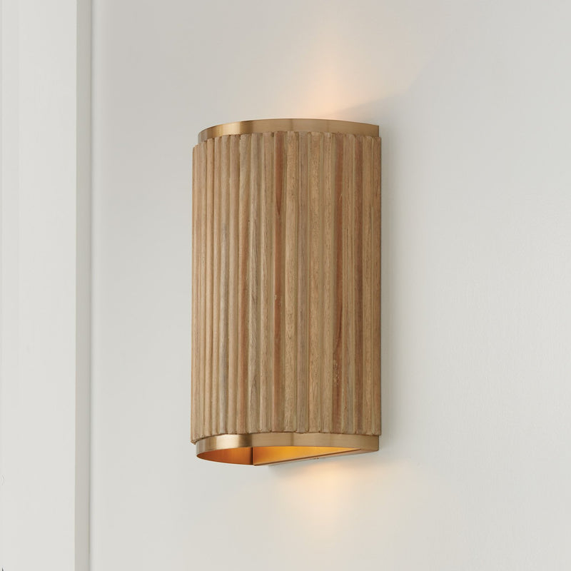 Donovan 2-Light Wall Sconce in White Wash and Matte Brass