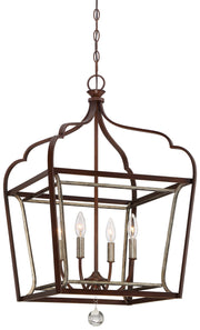 Astrapia 4-Light Foyer Pendant in Dark Rubbed Sienna with Aged Silver & Clear Acrylic Glass - Lamps Expo