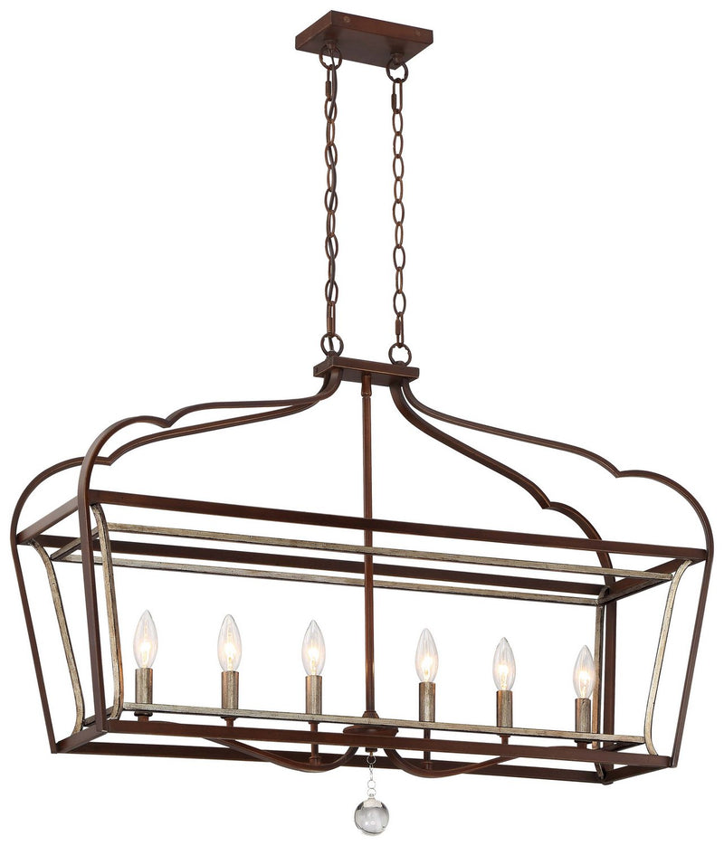 Astrapia 6-Light Island Chandelier in Dark Rubbed Sienna w/Aged Silver