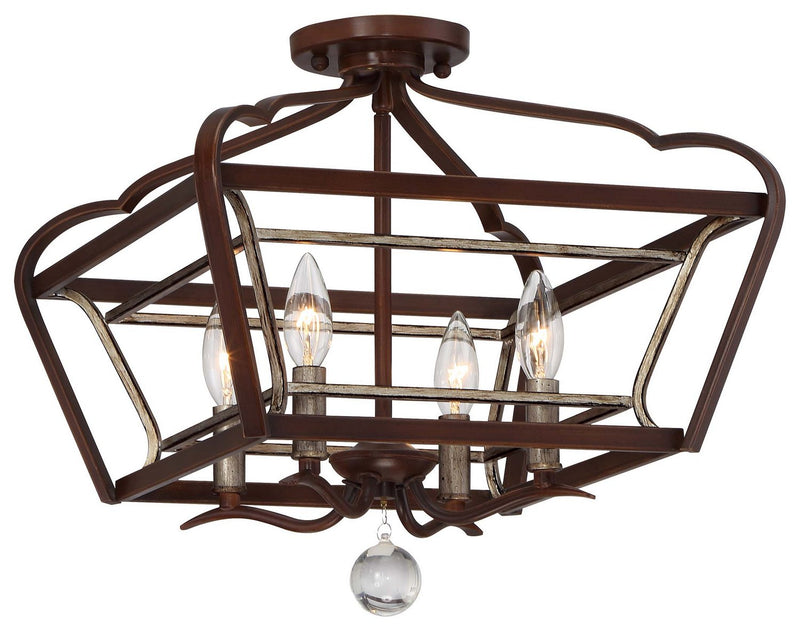 Astrapia 4-Light Semi-Flush Mount in Dark Rubbed Sienna w/Aged Silver