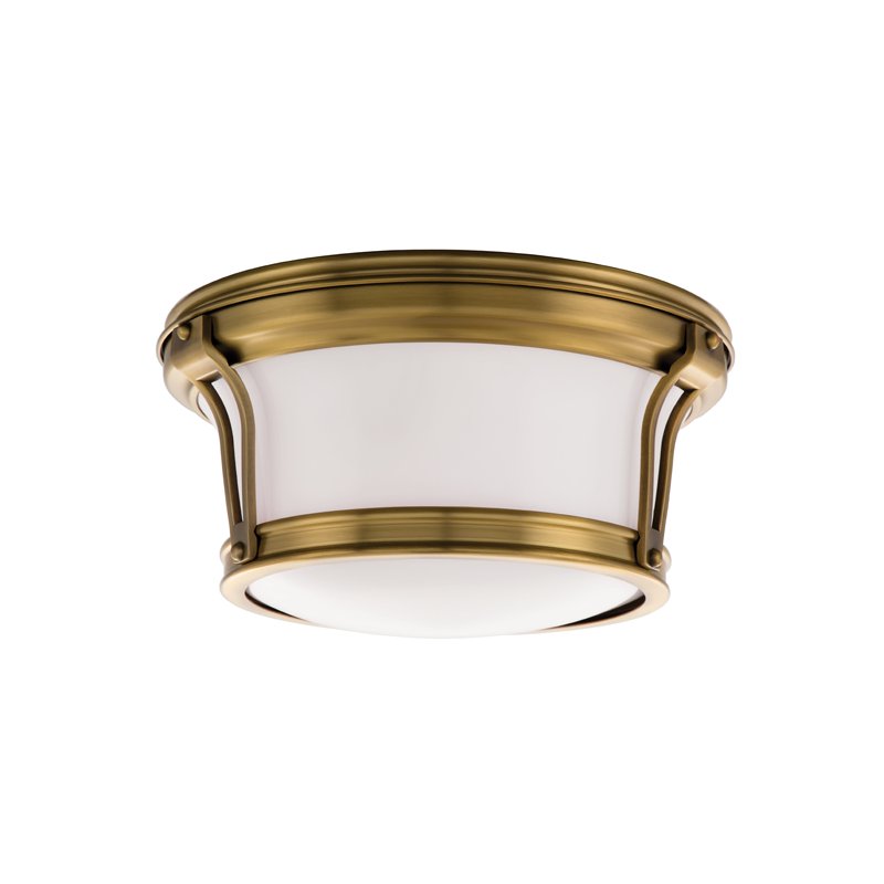 Newport 2-Light Small Flush Mount in Aged Brass