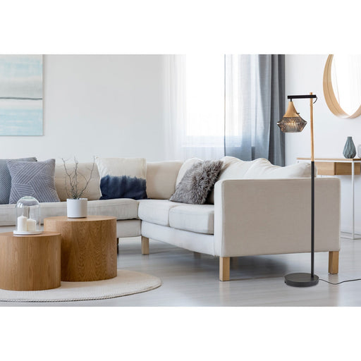 Elsie Floor Lamp in Black & Natural Wood