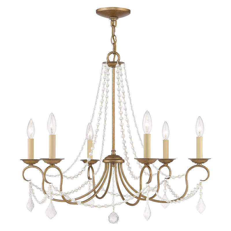 Pennington 6-Light Chandelier in Hand Applied Antique Gold Leaf