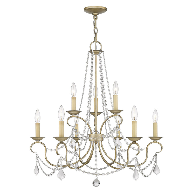 Pennington 9-Light Chandelier in Hand Applied Antique Silver Leaf