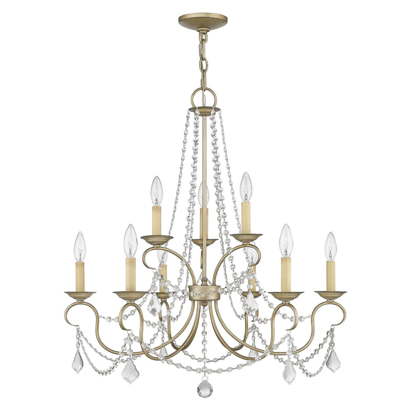 Pennington 9-Light Chandelier in Hand Applied Antique Silver Leaf