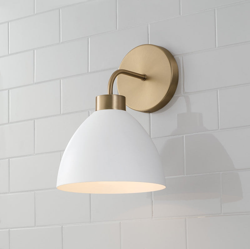 Ross Wall Sconce in Aged Brass and White