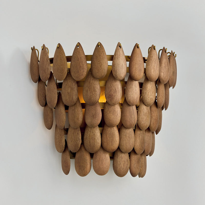 Ravi Wall Sconce in Light Wood and Patinaed Brass