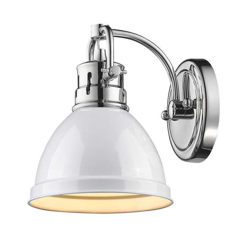 Duncan 1-Light Bath Vanity in Chrome with White Shade - Lamps Expo