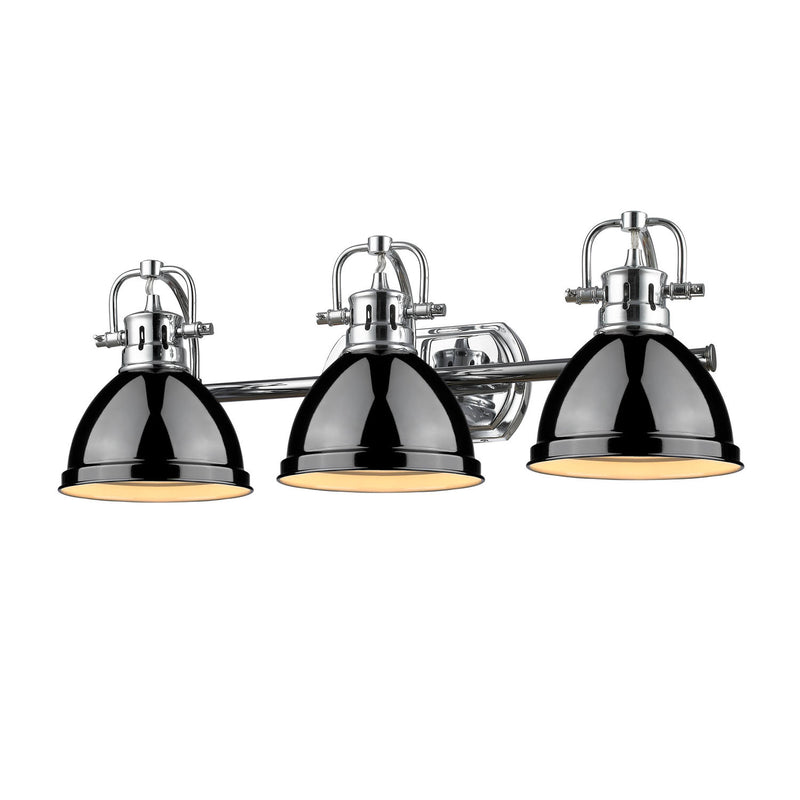 Duncan 3-Light Bath Vanity in Chrome with Black Shades
