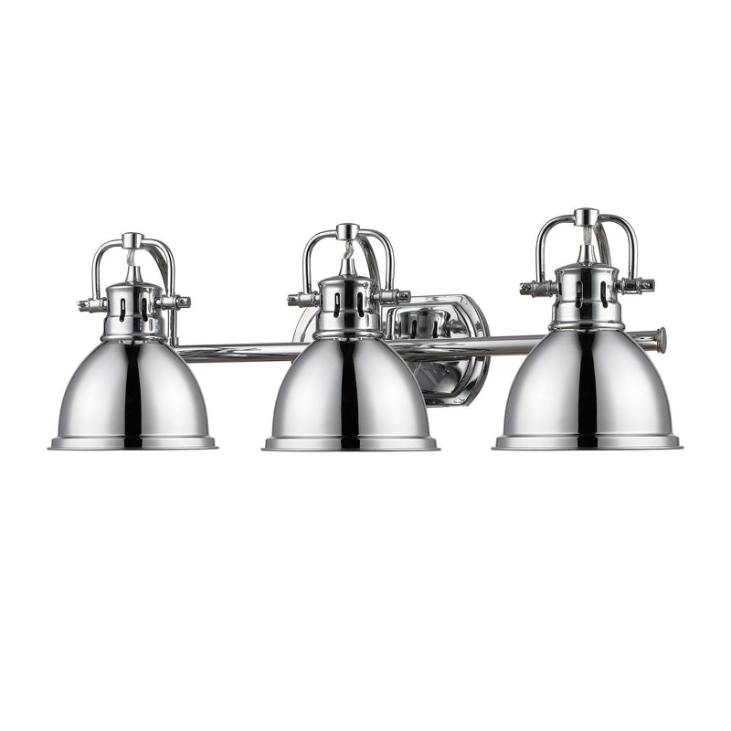 Duncan 3-Light Bath Vanity in Chrome with Chrome Shades