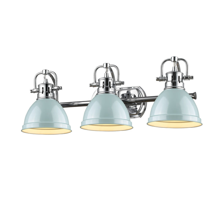 Duncan 3-Light Bath Vanity in Chrome with Seafoam Shades