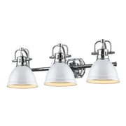 Duncan 3-Light Bath Vanity in Chrome with White Shades