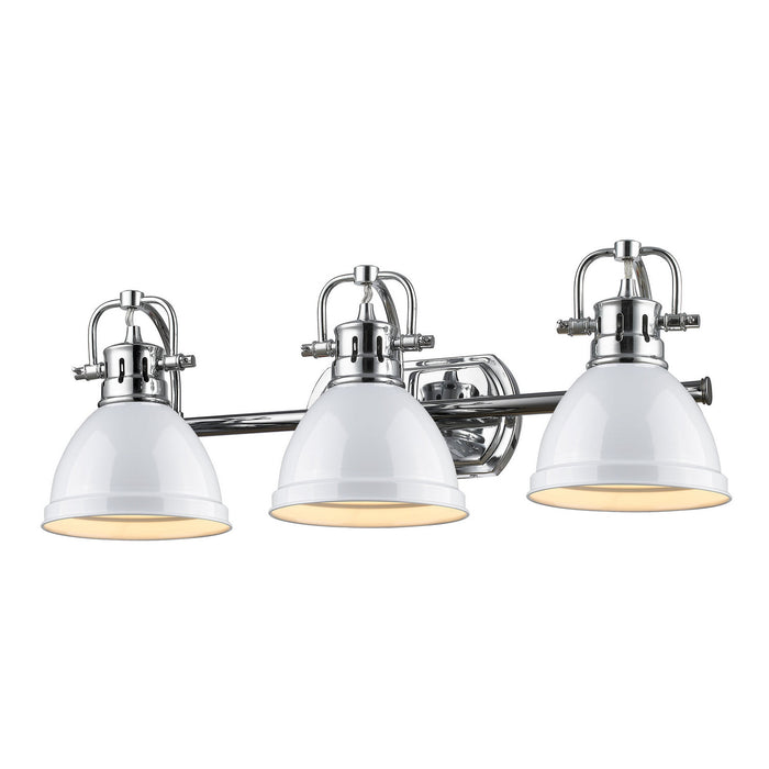 Duncan 3-Light Bath Vanity in Chrome with White Shades