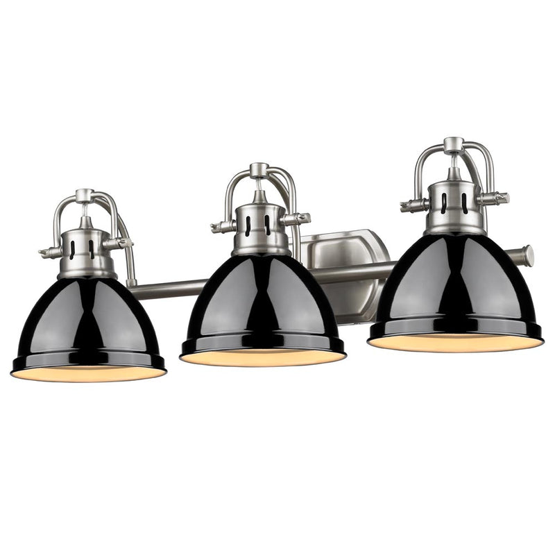 Duncan 3-Light Bath Vanity in Pewter with Black Shades