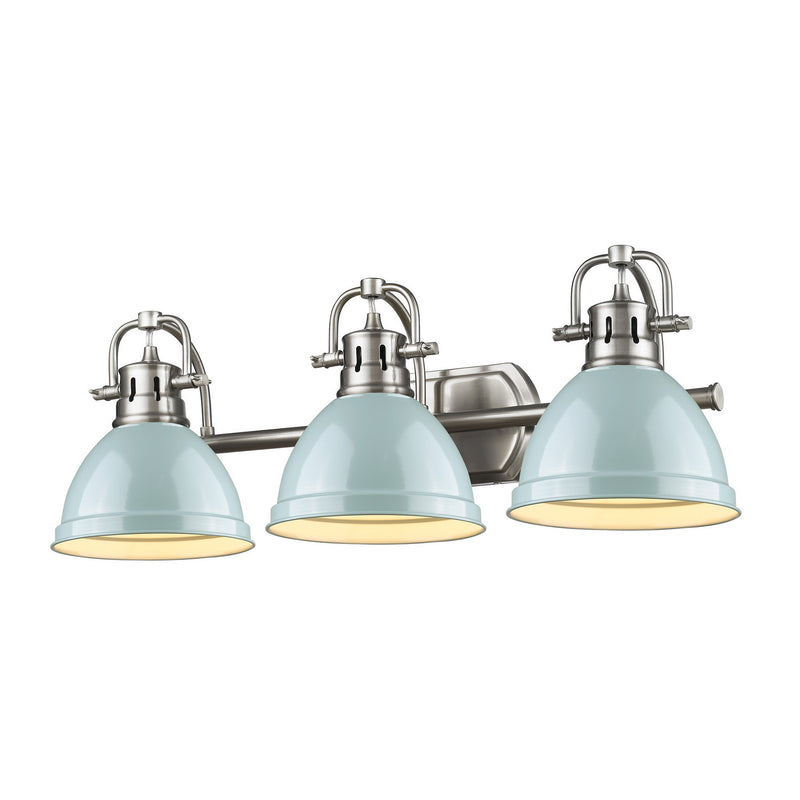 Duncan 3-Light Bath Vanity in Pewter with Seafoam Shades