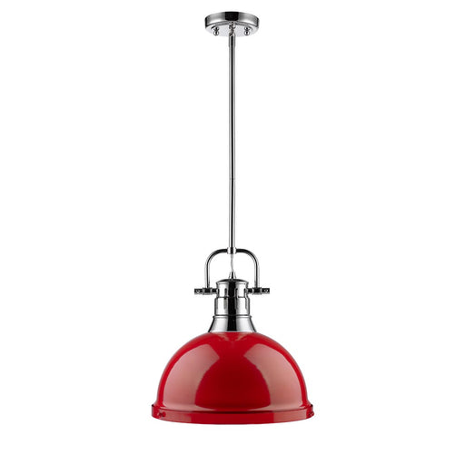 Duncan 1-Light Pendant with Rod in Chrome with Red Shade