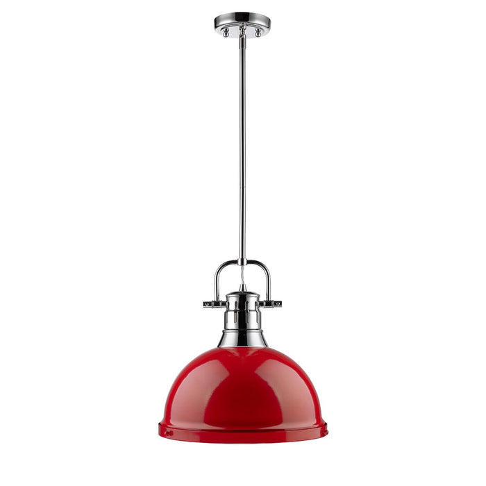 Duncan 1-Light Pendant with Rod in Chrome with Red Shade